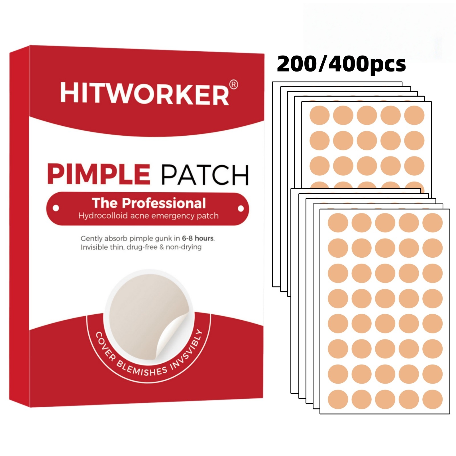 Skincare Moisturizer - 200/400pcs Adesivos para Acne em Tom